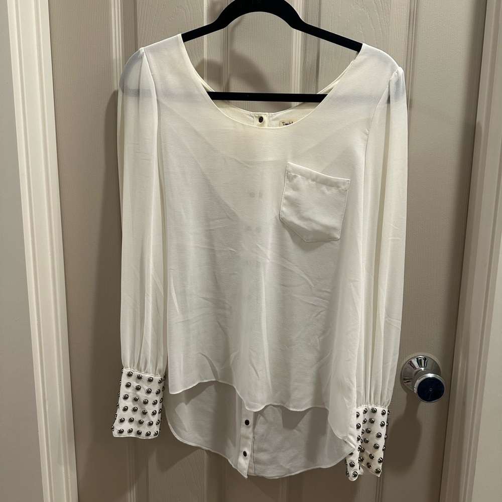 Elegant White Blouse with Studded Cuffs
